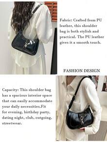 1pc Retro Minimalist Hook Decor Adjustable Shoulder Strap Crescent Shape Bag, Suitable For Date, Outing, Party , Small Bags - Black - View 6