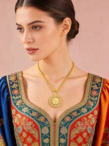 1 chiếc mặt dây chuyền hình đồng xu rỗng kiểu Đế chế Ottoman dành cho nữ, đính đá lấp lánh, thích hợp cho các lễ hội Trung Đông, tiệc tùng, đám cưới, đeo hàng ngày hoặc làm quà tặng. - vòng cổ - Xem 5