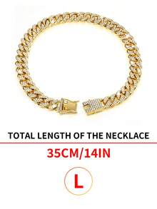 1件可调节宠物猫狗项圈项链，适合小型/中型/大型宠物，宠物配饰金色狗项圈猫幼犬链带水钻 - 金色 - 查看 10