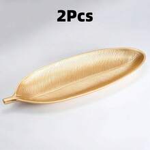 奢华金色托盘 - 优雅的木质叶形托盘，适合夏季装饰和婚礼，可放置珠宝/蜡烛/钥匙/坚果，是送给女性的理想乔迁礼物、家居装饰、个性化圣诞礼物、婚礼配饰和圣诞装饰品。 - 彩色 - 查看 20