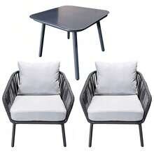 Gartenmöbel-Set, 1 Tisch und 2 Stühle, Möbelset, Terrassenmöbel, Schwarz, Metallmaterial, Geeignet für Balkon, Außenbereich und Freiluftbereiche - Grau - Übersicht 12