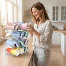 多层可堆叠水瓶收纳架，适用于40盎司保温杯，PS塑料酒瓶架，多功能储物架，安装简便，节省空间，可放入洗碗机清洗，适用于厨房、宿舍、办公室 - 透明 - 彩色 - 查看 9