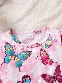Toddler Baby GIrl Winter Outfits, Cute Butterfly Top And Jeans Set Baby Cute Outfits - Hồng - Xem 4