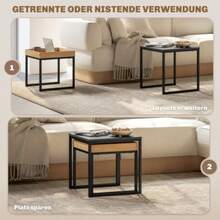Modern Coffee Table, Set Of 2, Side Table, Ideal For Small Spaces, Square, Made Of MDF And Metal, Black. - Camel - View 4