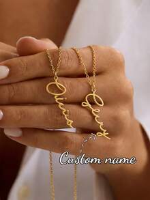 Customized Women's Stainless Steel Name Necklace, Gold Box Chain Personalized Font Jewelry Gift For Girlfriend, Family - Gold - Style 9 - View 3