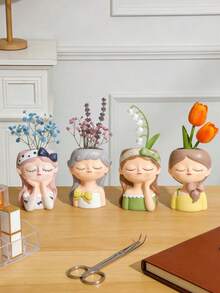 1个可爱蝴蝶结女孩花瓶装饰，精致树脂家居装饰品，适用于房间装饰、家居装饰、生日装饰、厨房、婚礼、卧室、客厅、礼品、派对装饰