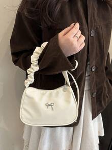 1 szt. Jednokolorowa, modna torebka z falbanką w kształcie chmury, na ramię i pod pachę - Biały - Zobacz 5