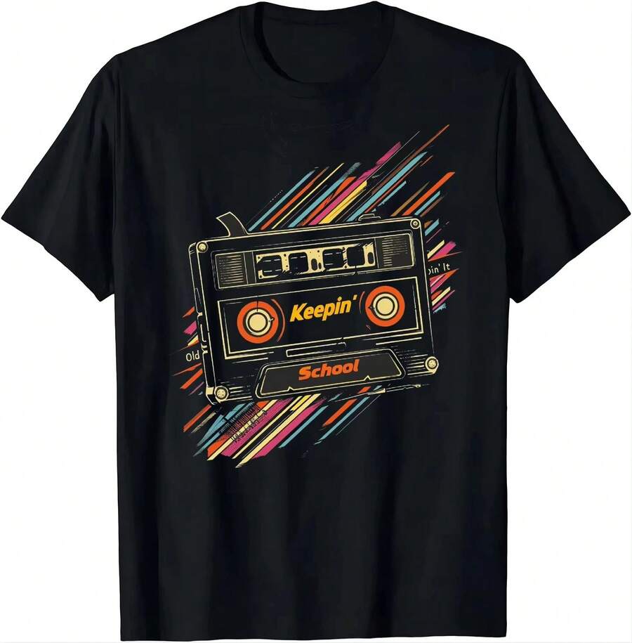 Camiseta de cinta de casete vintage de la vieja escuela hip hop de los 80 y 90, camisetas Y2k para mujeres - Negro - Ver 1