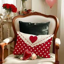 Valentine's Day Red Love Heart Pillow Covers, 2pcs, Polyester, 12x20 Inch, Single-Sided Lumbar Throw Pillowcases For Home Decor, Zip Closure, Machine Washable, No Pillow Core - 玫瑰紅 - 查看 4