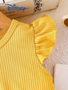 Disney 夏季女婴可爱无袖米奇米妮印花连衣裙，儿童休闲度假爱心米妮蝴蝶结印花百搭连衣裙 - 黃色 - 查看 4