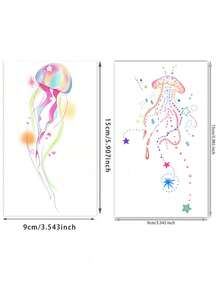 1-2pcs Temporary Valentine's Day Tattoo Sticker, Y2K Style, Colorful Jellyfish Design, Waterproof, Sweatproof, Washable, Non-Reflective, Suitable For Arm And Shoulder Tattoos, Suitable For Individuals, Lasts 3-5 Days. - Multicolor - View 4