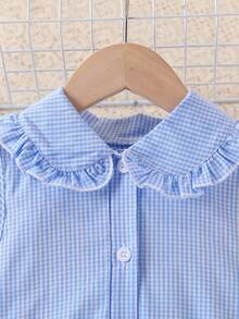 女童格子领无袖休闲连衣裙，户外/度假风，校园时尚款 - 藏蓝色 - 查看 3