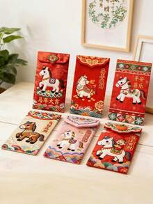 6/12/24个创意3D红包马新年红包中国传统幸运钱袋2026新年礼物钱袋 - 彩色 - 查看 4