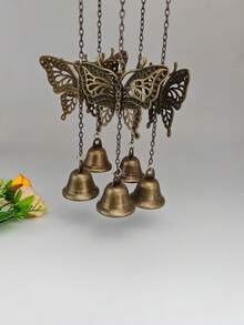 1pc Iron Butterfly Wind Chime, Cast Iron Maple Leaf Wind Chime Cover, Iron Bell, With Decorative Chain, Outdoor Garden Decor, Adds Soothing Sounds To Balcony & Yard, Great For Home Decor, Mother's Day Gift - Bronze - View 3