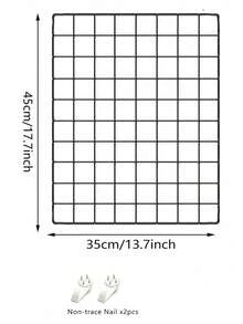 1pc 18*14inch Wall Grid, Iron Wire Mesh Photo Frame, Wall Mounted Organizer Rack, For Room, Dorm, Office Display Board, Back To School Event, Black - Black - View 2