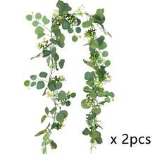 70.87英寸人造桉树藤蔓花环，奢华春季装饰，适用于婚礼场地装饰、订婚派对背景、室内景观、客厅墙面、入口展示 - 彩色 - 查看 8