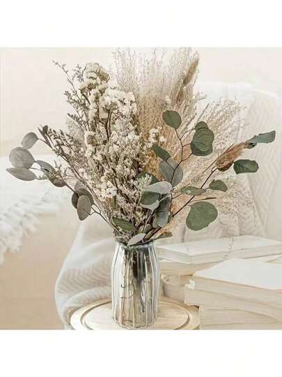 1 Bouquet Mixed With Baby's Breath, Gypsophila, Bunny Tails, And Gem Grass, Natural Floral Bouquet For Tabletop Vase, Wedding, Bridal Bouquet, Home/Office Decor, Party