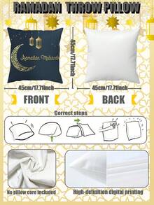 2 Stück Ramadan Mubarak/Kareem dekorative Kissenbezüge, tiefseeblau mit goldenem Cut Out Stern- und Mondlaternen-Design, luxuriöse Dekoration für Wohnzimmer & Schlafzimmer, islamisches Festtagskissenbezug (ohne Kissenfüllung) - Verschiedenfarbig - Übersicht 2