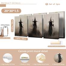 3pcs/Set Retro Witch Halloween Canvas Art Print, Abstract Wall Decoration, Suitable For Home Decor, Room Decor, Bedroom Decor, Living Room Decoration, Bathroom Decor, Wall Decor. Optional Wall Art With Frame.