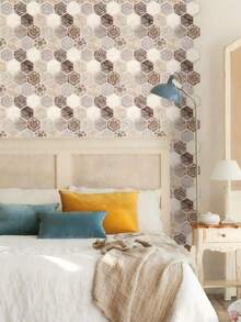 1/10片装波西米亚风3D墙贴棕色六边形自粘墙板，几何自粘防溅瓷砖，加厚设计防水耐热，适用于浴室、厨房、客厅、卧室装饰 - 棕色 - 查看 3