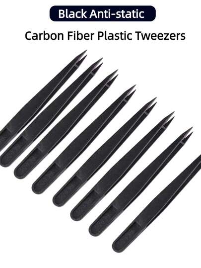 1pc/5pcs 12.2cm*1.1cm Black Anti-Static 93302 Straight Tip Non-Scratch Carbon Fiber Plastic Tweezers, Precision Craft Tweezers For Electronic Repair Tools, DIY Handmade Crafts, Jewelry Making