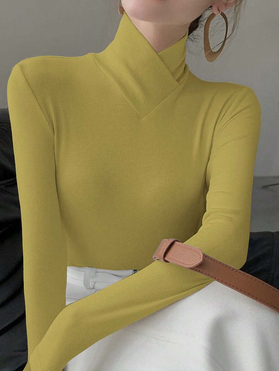 Áo lót nữ cổ chéo dệt kim màu trơn, trang phục công sở, hàng mới về mùa xuân.