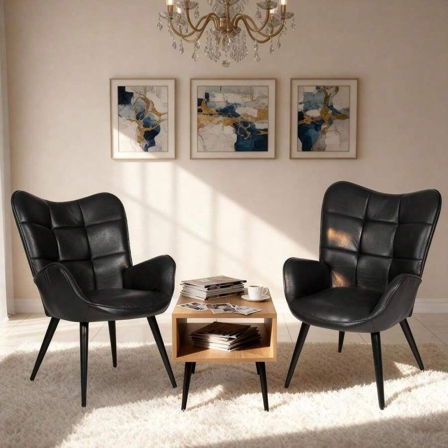 CuisinSmart Set Of 2 Modern Dining Chairs, Upholstered High Back Kitchen Chairs With Metal Legs,330lbs Capacity For Living Room Bedroom - màu đen - Xem 1