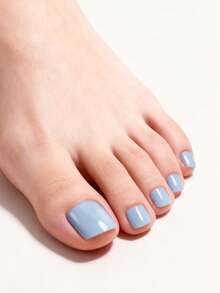 34pcs Light Slate Blue UV Free Gel Toenail Wraps, Spring/Summer Minimalist Solid Color Gel Nail Strips, No UV Damage, Protects Natural Nails, Easy Nail Application, Suitable For Women's Work, Daily Home DIY Nail Stickers - Dusty Blue - View 3