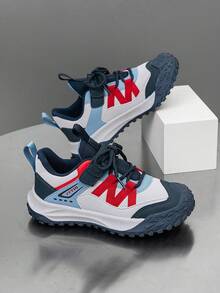 1 Pair Kids Shoes, Colorblock Design, Breathable & Comfortable, Versatile Outdoor Sports Shoes, Fashion Casual Sneakers, Unisex - Blue - View 8