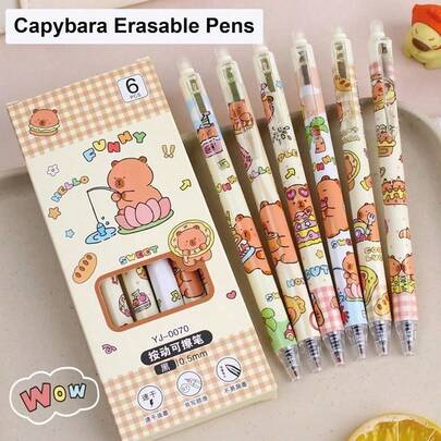 Capybara Cute Erasable Retractable Pens Erasable Pen 0.5mm Fine Point Black Ink Writing Pen Office School Supplies Cartoon Gel Ink Pens For Women S S CapybaraBlack Ink, Large-Capacity Multi-Layer Pencil Case, Back To School Supplie Essentials Office Supplies Valentine's Day Gifts
