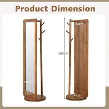 GOFLAME 2-In-1 Freestanding Dressing Full Body Mirror Coat Rack With 360° Rotating Base - Brown - View 3
