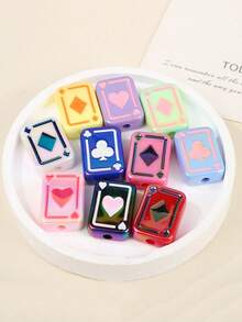 10 Pieces Of Random Square Oil Dripping Playing Cards With Holes And Beads DIY Handmade Pendants Loose Beads Accessories Materials