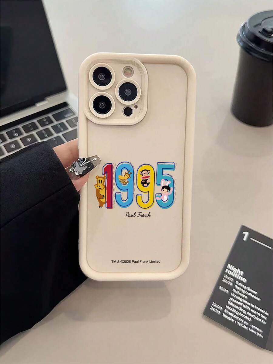 Ốp điện thoại Paul Frank bằng tre màu be, bảo vệ toàn thân với nắp che camera, có họa tiết khỉ, hươu cao cổ, thỏ và các chữ số, thiết kế mới, tương thích với iPhone 13/14/15/16 Pro Max. - Nhiều màu - Xem 1