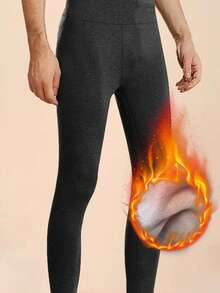 1pc Men's Thermal Lined Thermal Leggings - Thick Wool Autumn/Winter Pants, Elastic Waist Skinny Trousers - Dark Grey - View 7