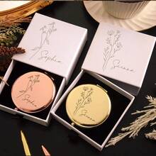 Personalized Pocket Mirror Wedding Favor, Engraved Bridesmaid Gift, Floral Bridesmaid Invitation Anniversary Gift, Minimalist Luxury Style - Multicolor - View 6
