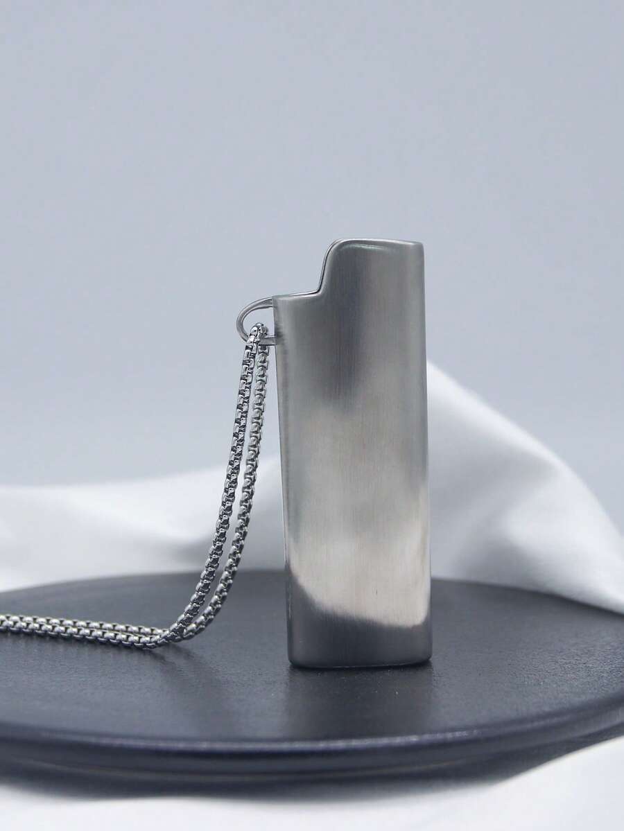 1pc Unisex Stainless Steel Creative Lighter Case Pendant Necklace, Fashionable Hip-Hop Style Gift For Couples