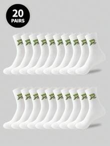 10 Pairs Upgraded Classic Mountain & Sea Pattern Solid Color Socks, Comfortable & Soft, Suitable For All Seasons, Ideal For Fitness And Running - Moisture-Wicking Breathable Fabric - Seamless Toe Design - Non-Slip Design - Suitable For Basketball, Hiking And Daily Wear - White - View 8