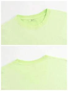 "Unisex Washed Wolf Graphic Tee - Soft Comfort, Distinct Print, Daily Casual Wear" - 髒洗螢光綠 - 查看 2