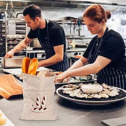 1pc Reusable Linen Bread Bag, Rectangular Storage Bag, Suitable For Homemade And Handmade Toasted Baking - Unbleached Bread Bag With Drawstring Closure, Food Contact - High Quality Kitchen Storage Bag, Reusable Produce Bag