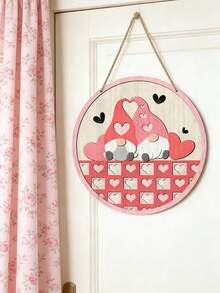 Valentine's Day Wooden Heart Gnome Sign, Round Holiday Door Ornament, Wall-Mountable Design, Suitable For Home, Patio, Living Room, And Bedroom Holiday Decor, Ideal Holiday Gift - Multicolor - View 1