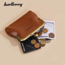 New Baellerry Women's Coin Purse, Korean Style, Made Of Oil Wax Leather, Simple And Fashionable, INS Style Kiss-Lock Bag. - 黃色 - 查看 12