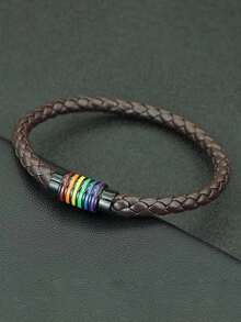 1 pieza Nuevo brazalete arcoíris de piel sintética minimalista, accesorio unisex para fiesta del orgullo LGBTQ - Pulsera de cuero PU - Ver 8