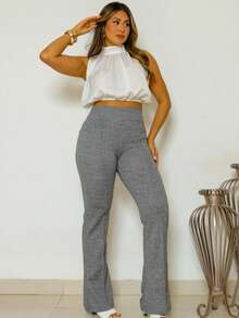 Women's Flared Ballerina-Style Leggings In Jacquard Fabric With Stitching Detail At The Waist And Back Pocket. Available In Sizes S To XL. - 灰色 - 查看 3