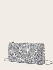 Conjunto de joyas con strass: collar, aretes y pulseras para bolso de embrague para fiesta, elegante bolso de embrague de plata con brillo de strass, romántico bolso de hombro con cadena para boda, primavera/verano, bolso de novia, embrague formal para baile de graduación, elegante bolso de vestido de noche, perfecto para fiesta, boda, cena/banquete formal - Plateado - Ver 6