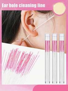60pcs Ear Hole Cleaning Sticks, Ear Piercing Earwax Removal Swabs, Removes Dirt, Prevents Blockage, Ear Cleaning Swabs, Ear Cleaning Rods, Suitable For Travel, Ear Cleaning Device, Ear Cleaning Kit, Ear Cleaning Tools, Earwax Removal Tool - Pink - View 1