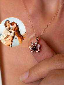 Customized Photo Necklace, Stainless Steel Box Chain Personalized Projection Necklace, Memorial Gift, Pet Memorial Jewelry With Embedded Photo, Fashionable & Minimalist Women's Jewelry, Ideal Gift For Girlfriend, Best Friend, Birthday, Anniversary, Party, Graduation, Wedding, Any Holiday - Valentine's Day, Mother's Day, New Year, Christmas