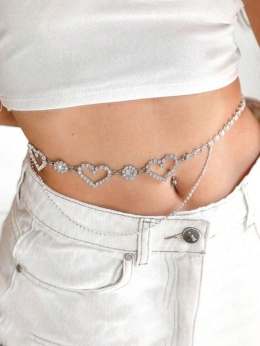 STONEFANS 1件新款多层心形腰链，简约肚皮舞表演性感身体饰品