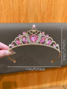 1pc Pink Heart Crown, Fashionable & Sweet Style Hair Accessory Suitable For Birthday And Performance - Multicolor - View 7