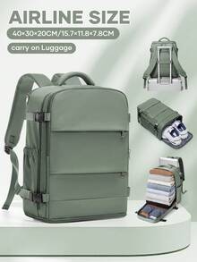 Unisex Large Travel Backpack, Business Laptop Backpack, Carry-On Size 42x20x32cm, Meets Airline Standards, Water-Resistant, Multi-Function Separate Shoe Compartment, Wet & Dry Separation, Suitable For Students, Commuting, Laptop, Vacation Travel - Army Green - View 2