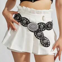 Retro Rivet Round Buckle Belt, Bohemian Fashion Grommet Waist Band, Versatile
